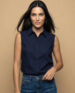 Camisa manga corta cuello camisero en algodón - Azul