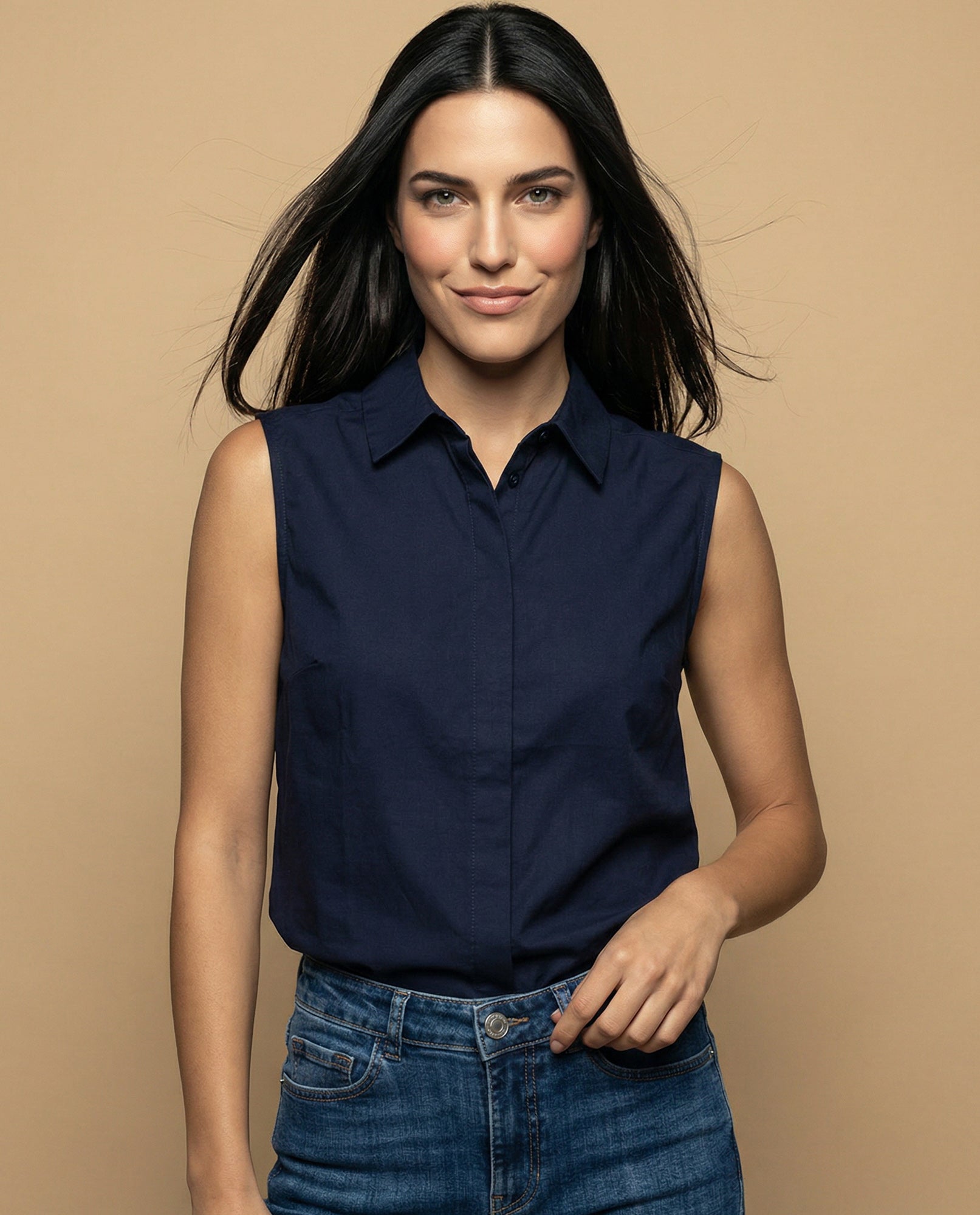 Camisa manga corta cuello camisero en algodón - Azul 34_912H000_AZU193831_0