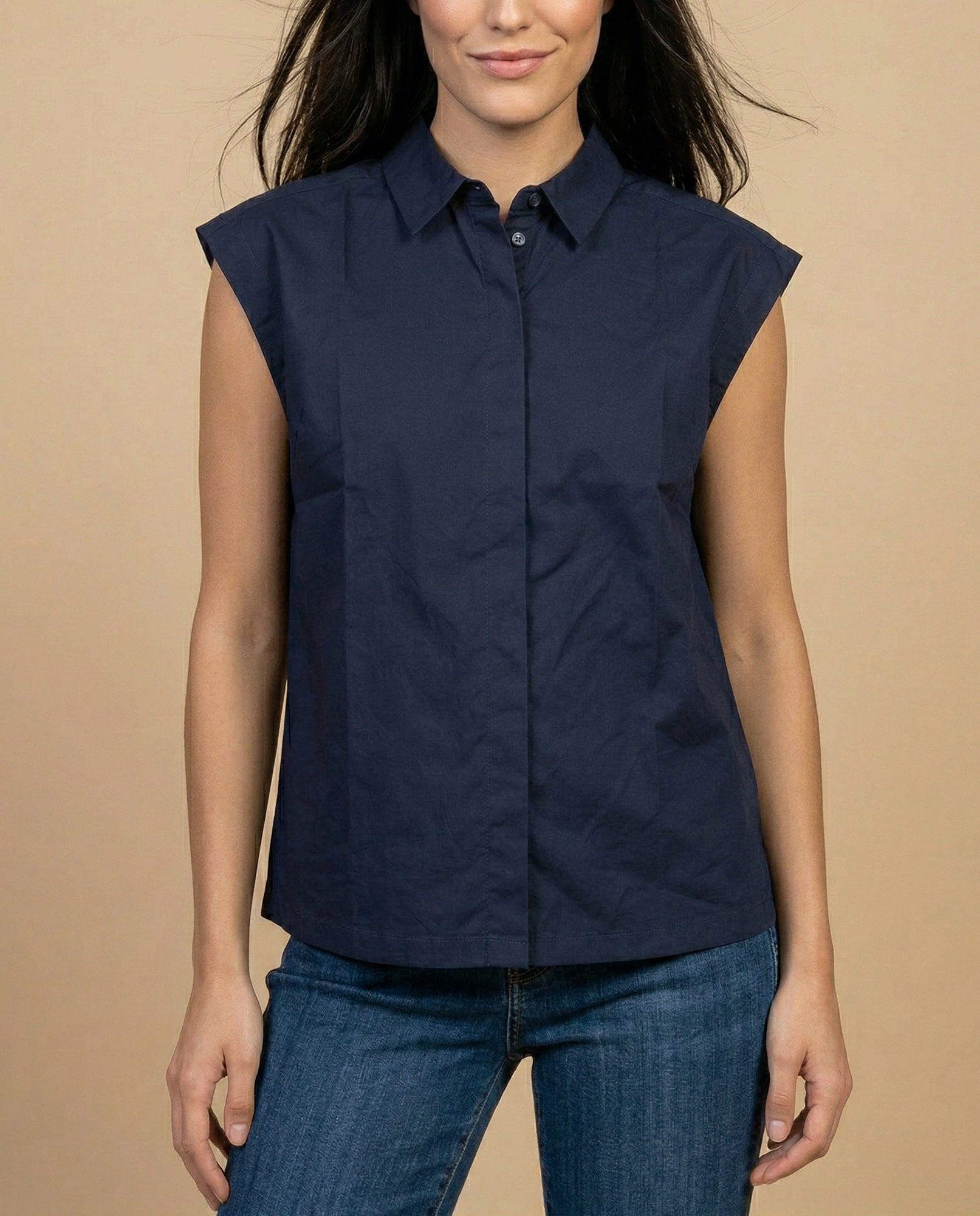 Camisa manga corta cuello camisero en algodón - Azul 34_912H000_AZU193831_3