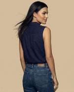 Camisa manga corta cuello camisero en algodón - Azul