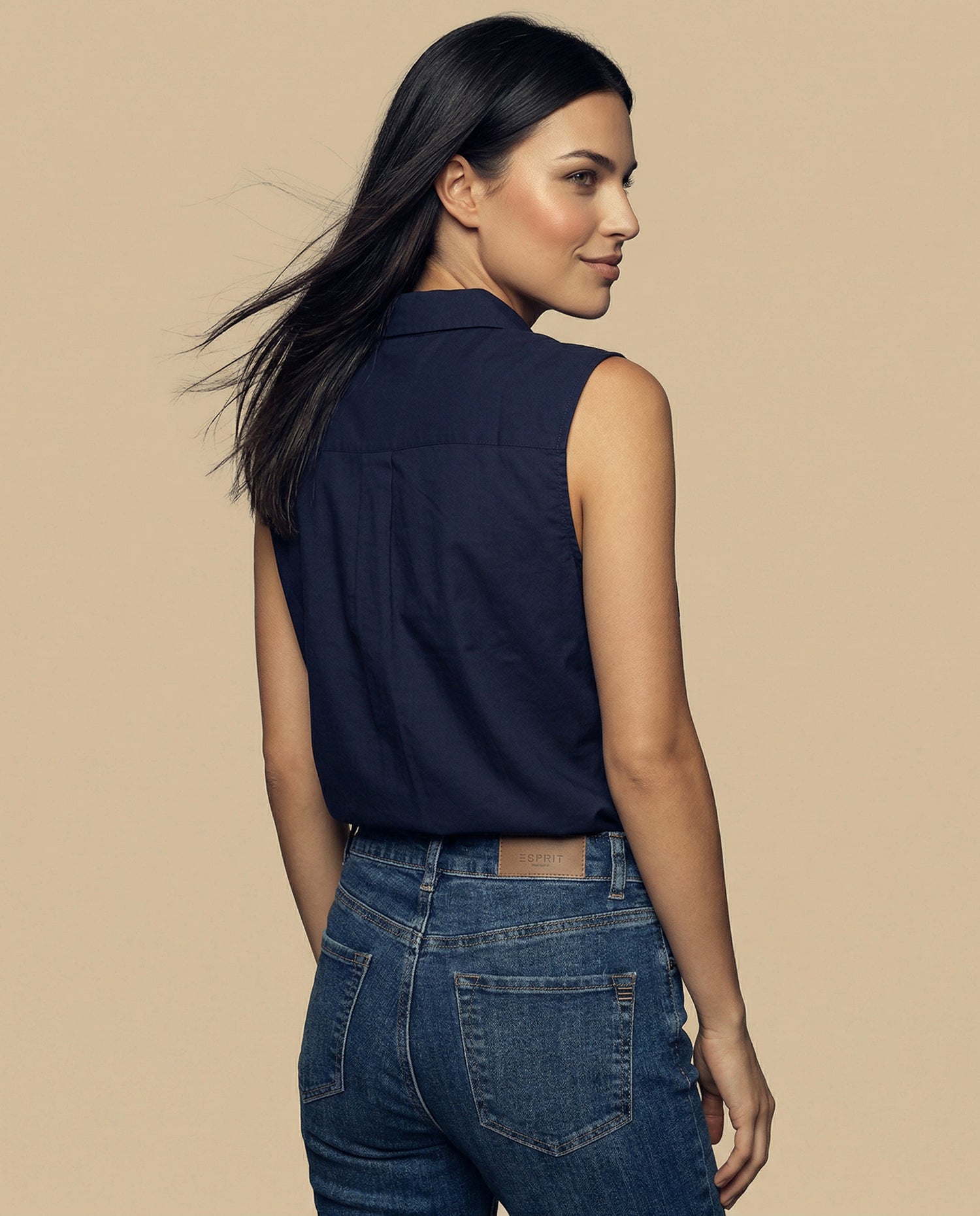 Camisa manga corta cuello camisero en algodón - Azul