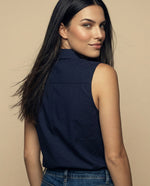 Camisa manga corta cuello camisero en algodón - Azul