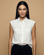 Camisa manga corta cuello camisero en algodón - Blanco
