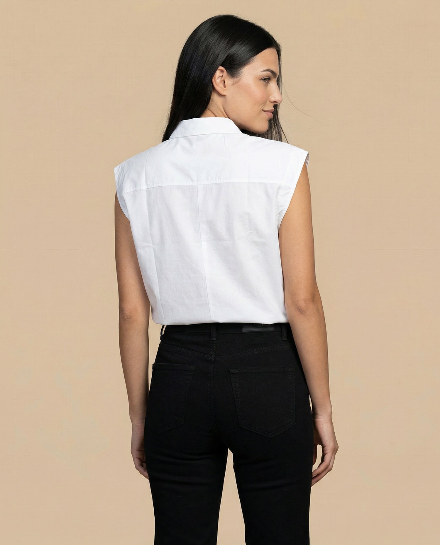 Camisa manga corta cuello camisero en algodón - Blanco