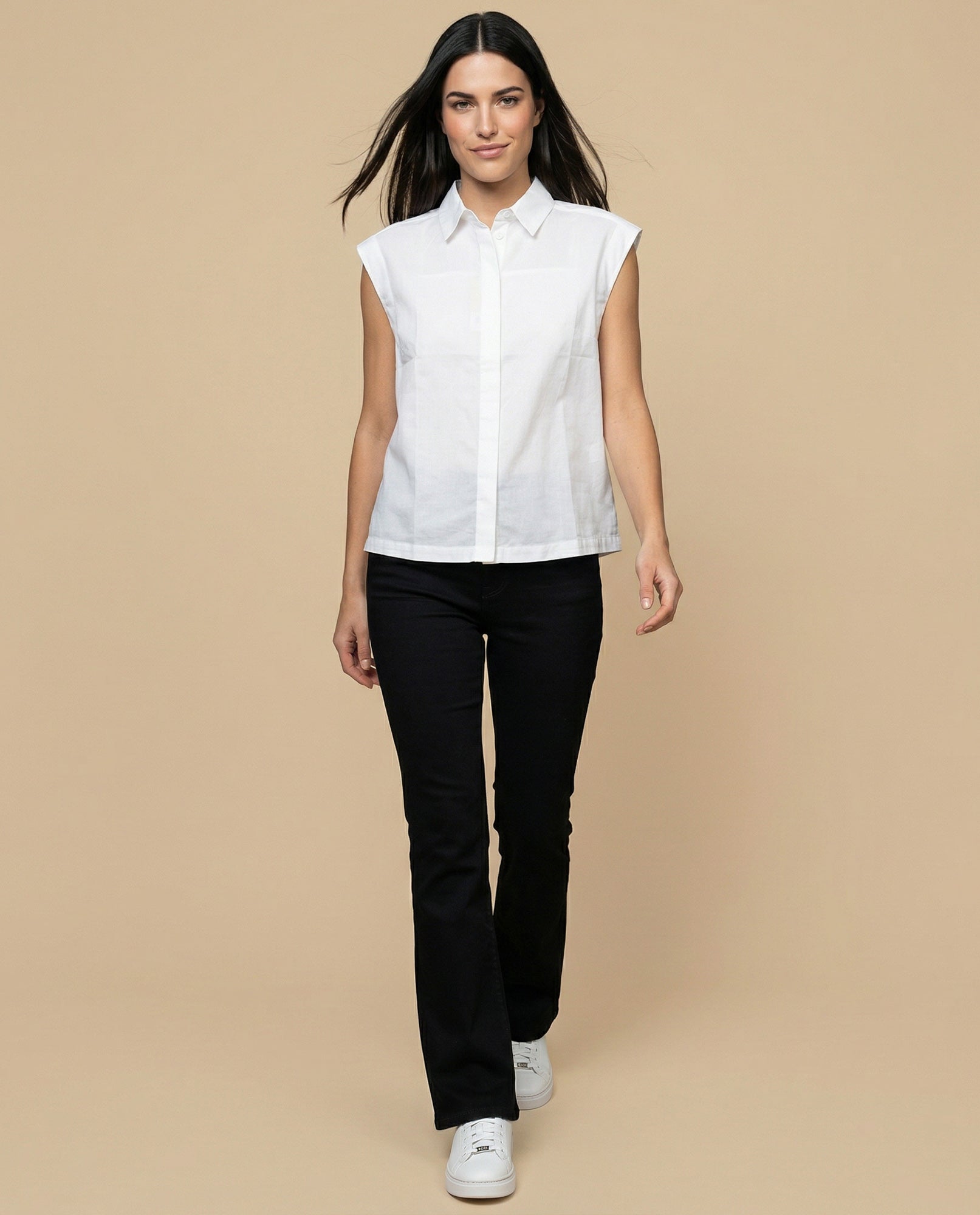 Camisa manga corta cuello camisero en algodón - Blanco 34_912H000_BLA114001_5