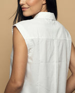 Camisa manga corta cuello camisero en algodón - Blanco