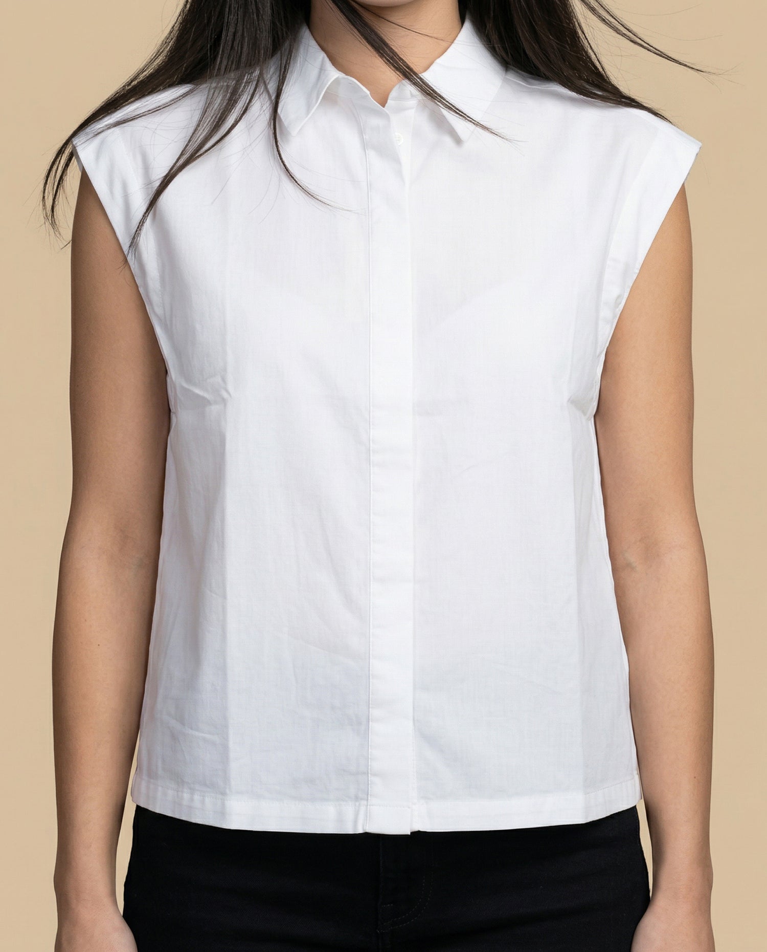 Camisa manga corta cuello camisero en algodón - Blanco