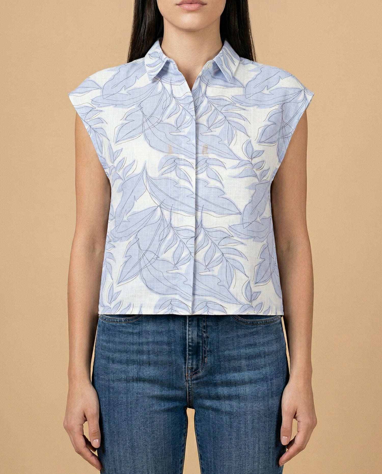 Camisa manga corta cuello camisero en algodón - Crudo