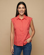 Camisa manga corta cuello camisero en algodón - Rojo