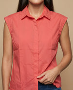 Camisa manga corta cuello camisero en algodón - Rojo