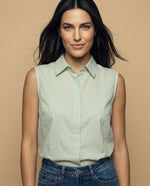 Camisa manga corta cuello camisero en algodón - Verde