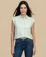 Camisa manga corta cuello camisero en algodón - Verde