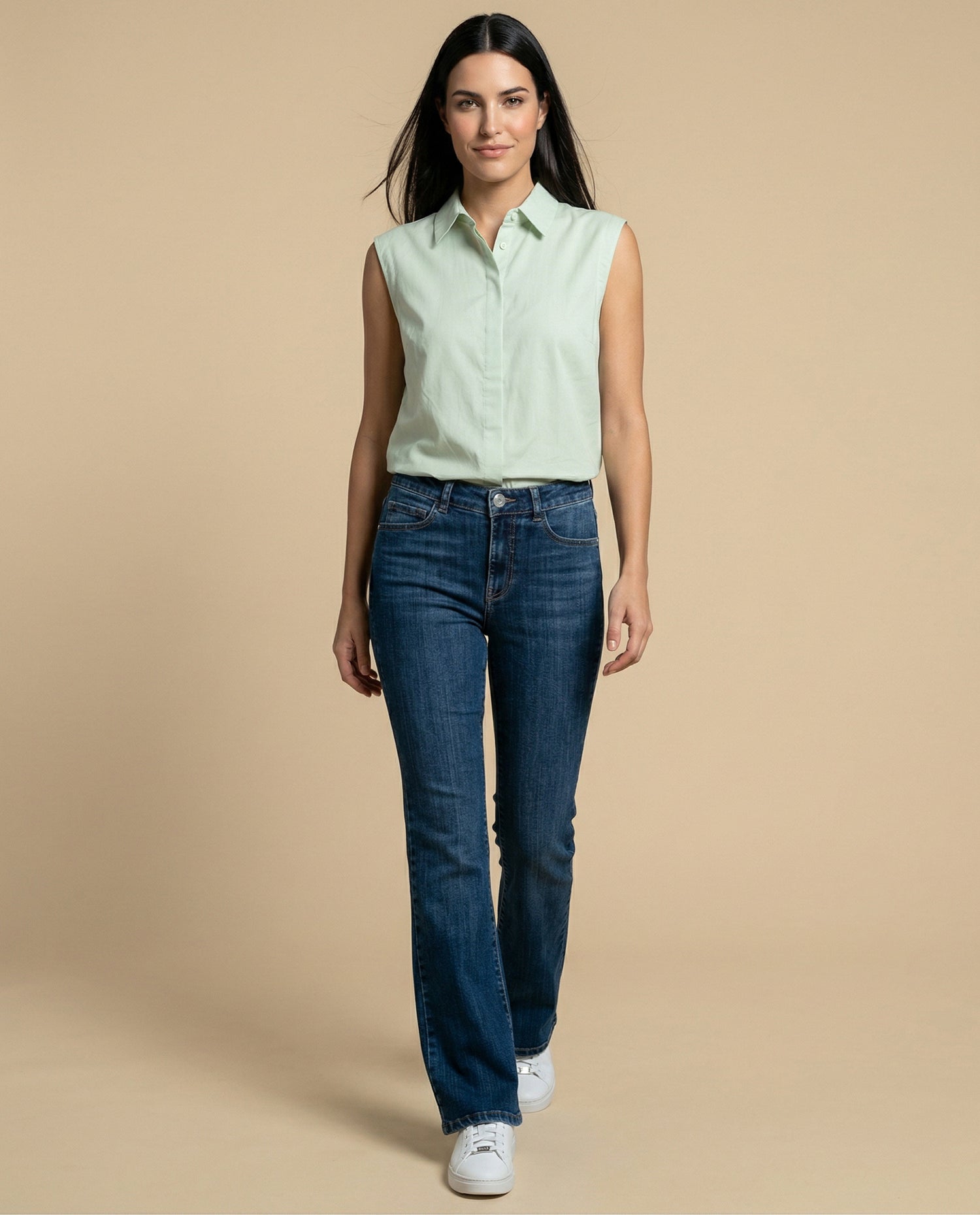Camisa manga corta cuello camisero en algodón - Verde