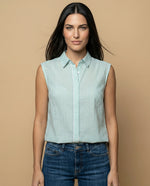 Camisa manga corta cuello camisero en algodón - Verde