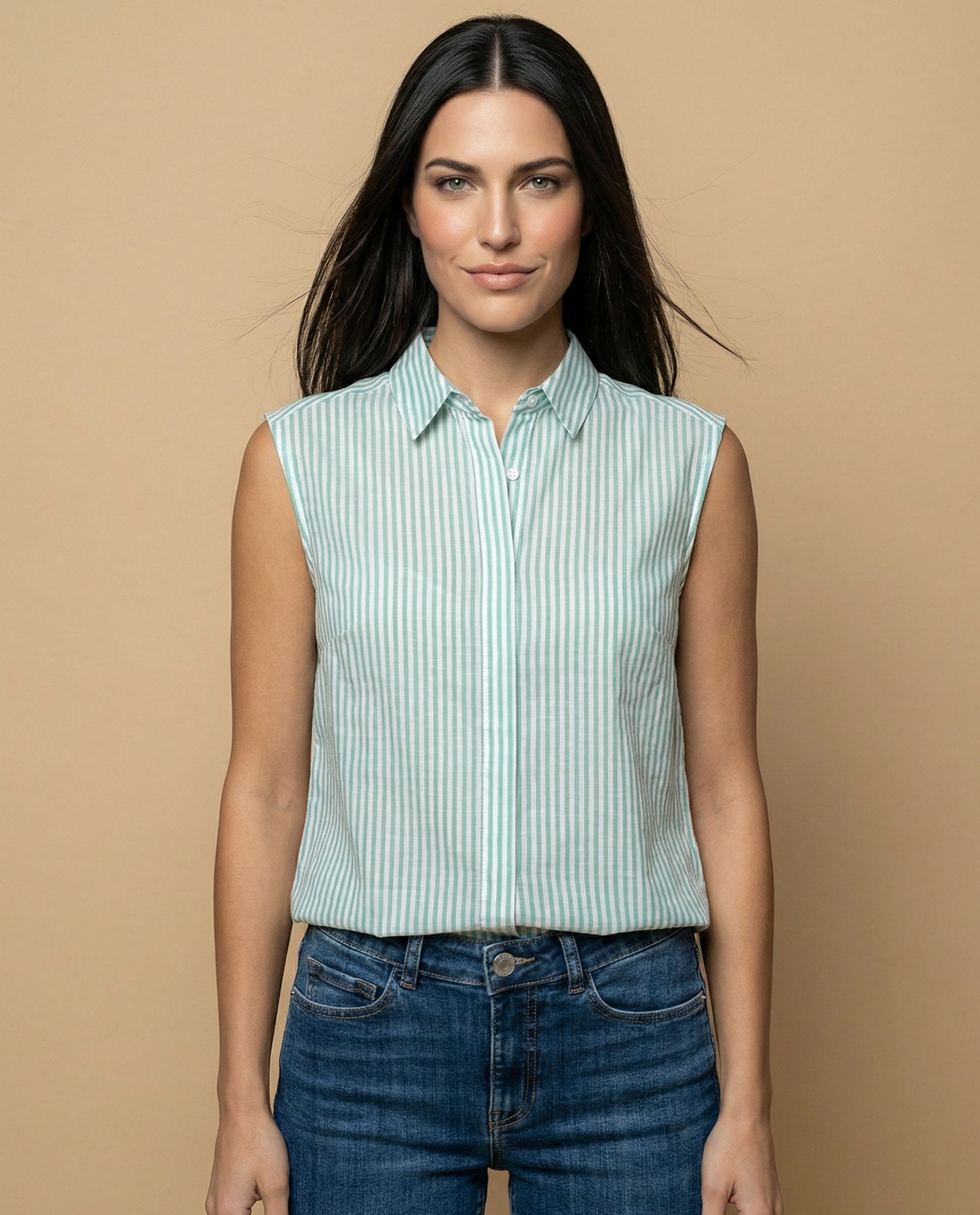 Camisa manga corta cuello camisero en algodón - Verde 34_912H000_VER175641_0