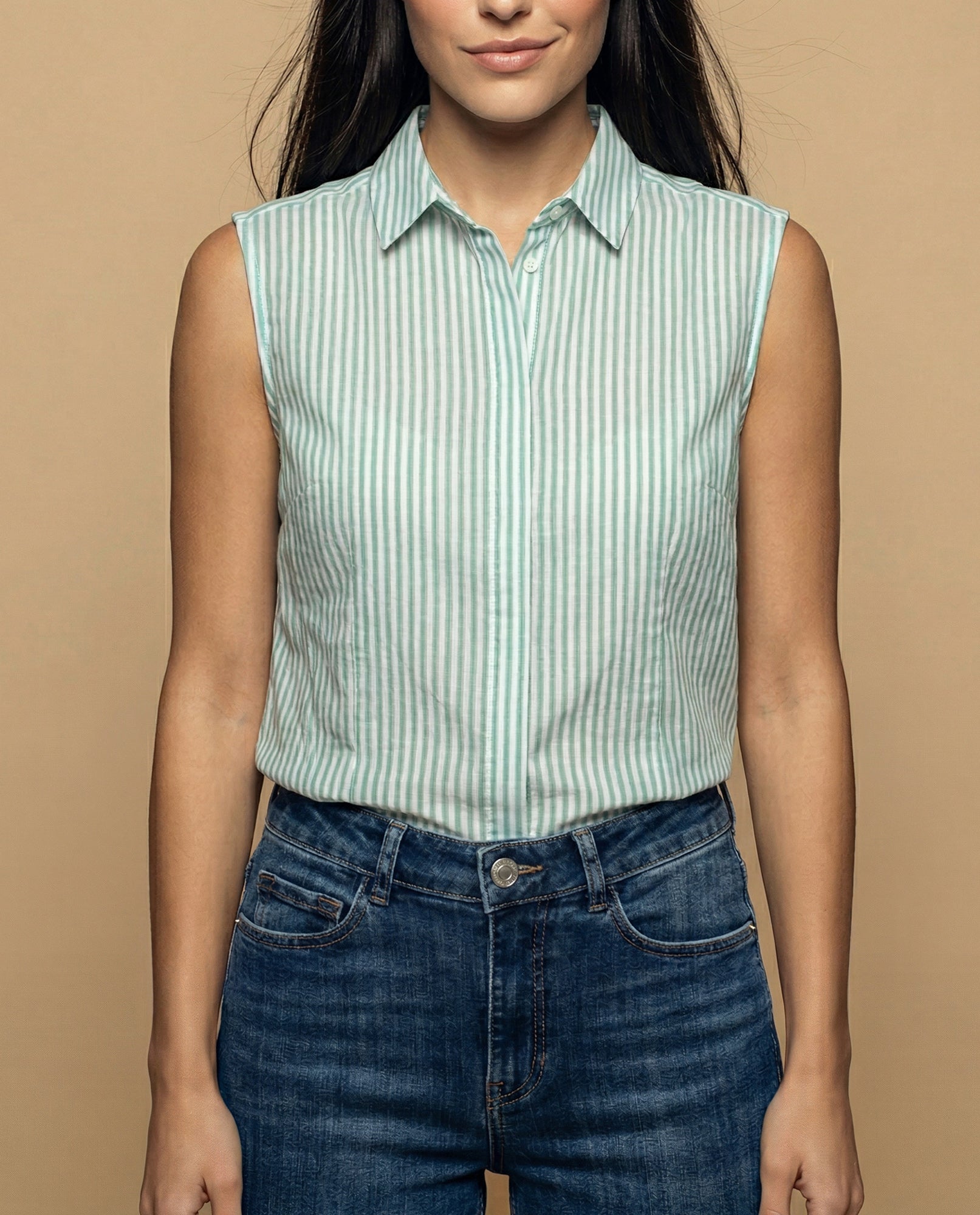 Camisa manga corta cuello camisero en algodón - Verde 34_912H000_VER175641_3