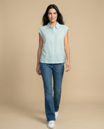 Camisa manga corta cuello camisero en algodón - Verde