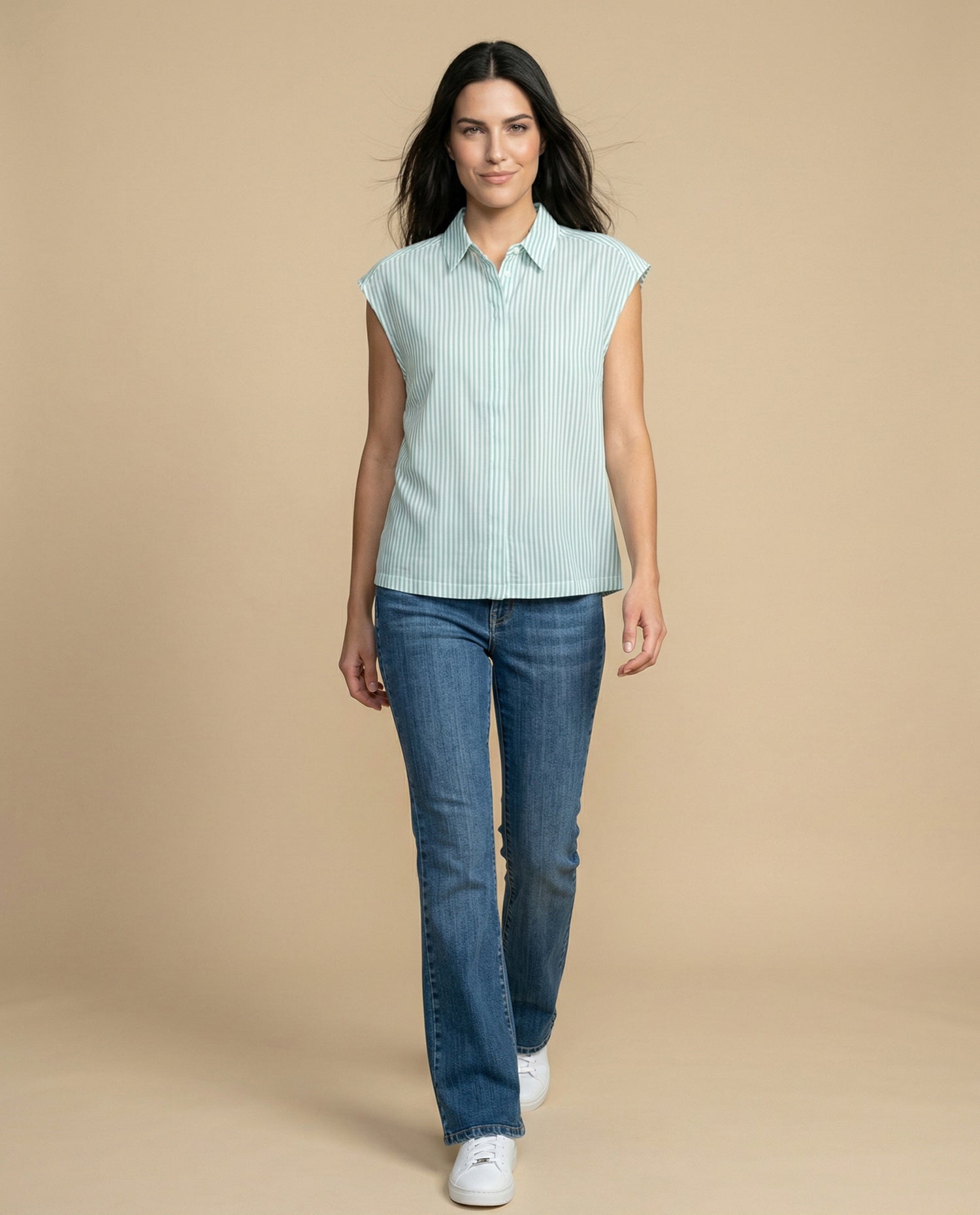 Camisa manga corta cuello camisero en algodón - Verde