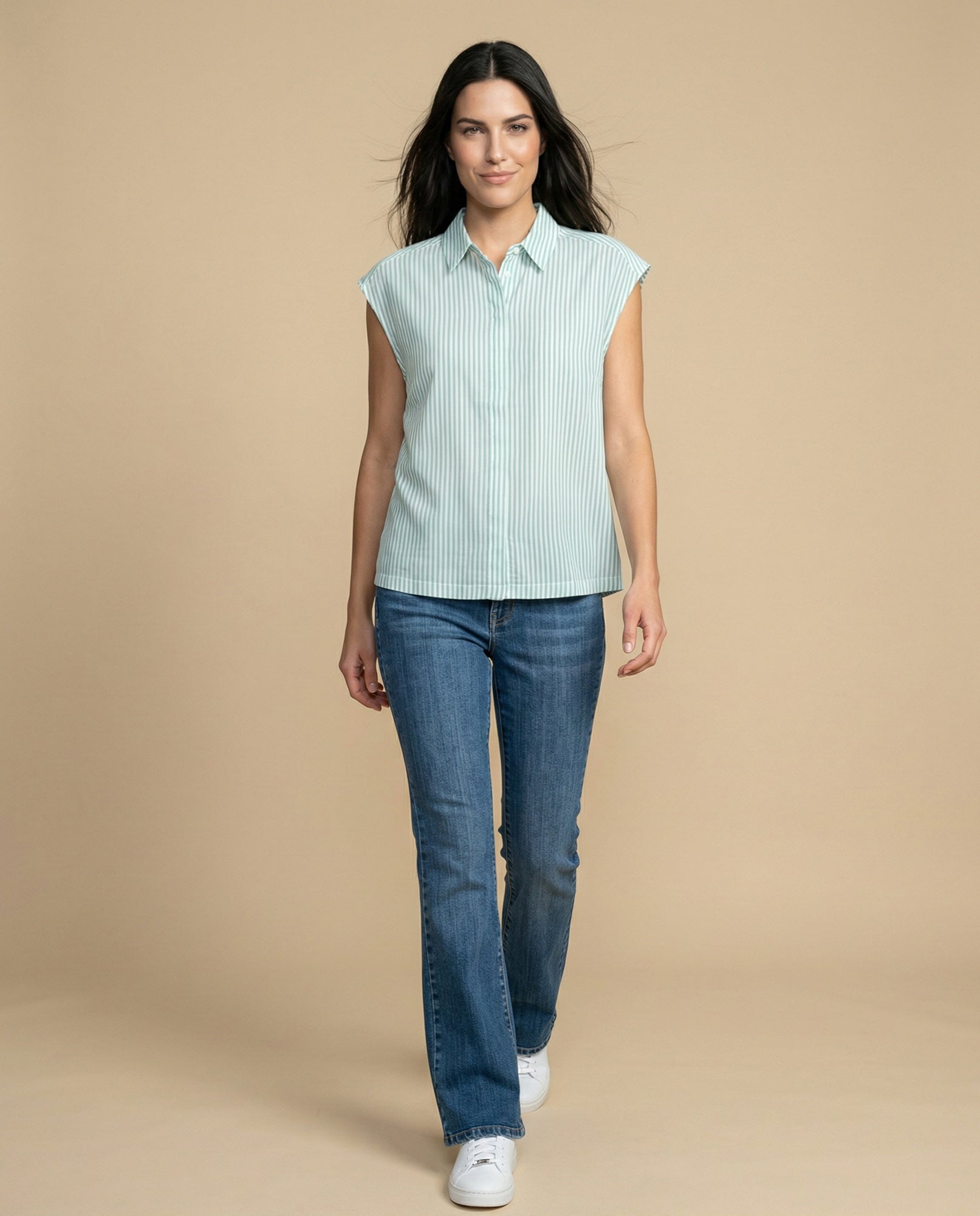 Camisa manga corta cuello camisero en algodón - Verde 34_912H000_VER175641_5