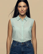 Camisa manga corta cuello camisero en algodón - Verde
