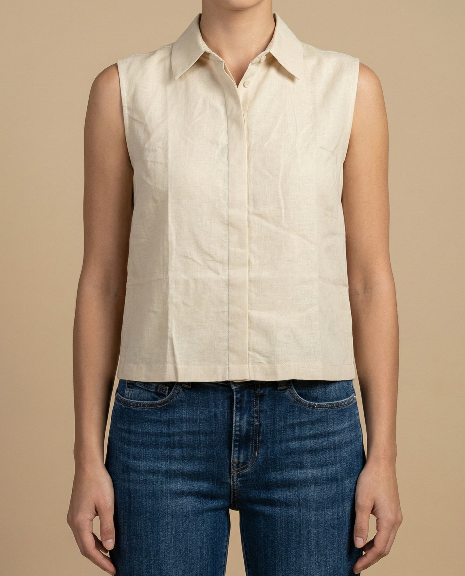 Camisa manga corta en mezcla de lino cuello camisero - Amarillo 34_912H001_AMA120712_3