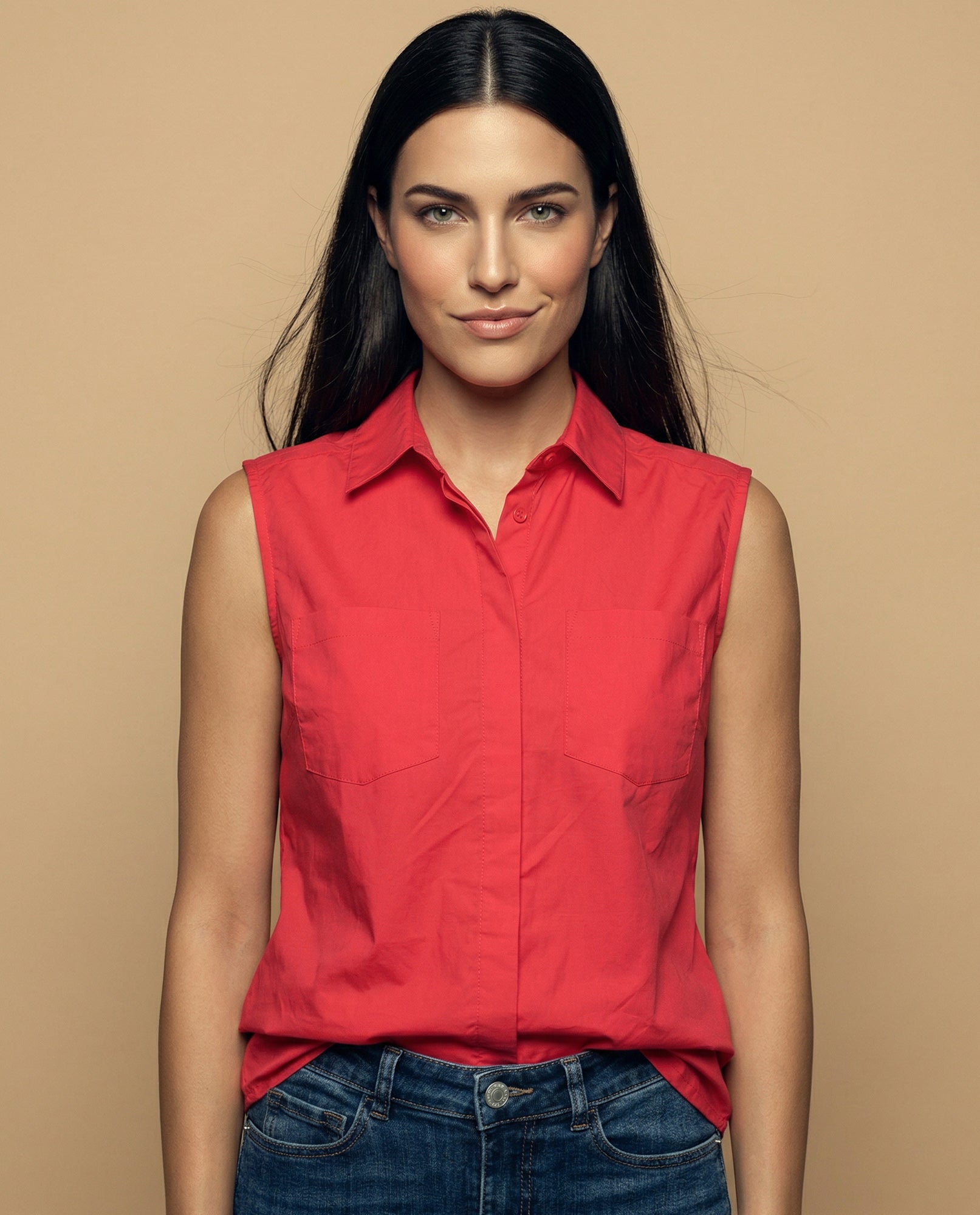 Camisa manga corta cuello camisero en algodón - Rojo 34_912H002_ROJ181764_0