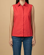 Camisa manga corta cuello camisero en algodón - Rojo