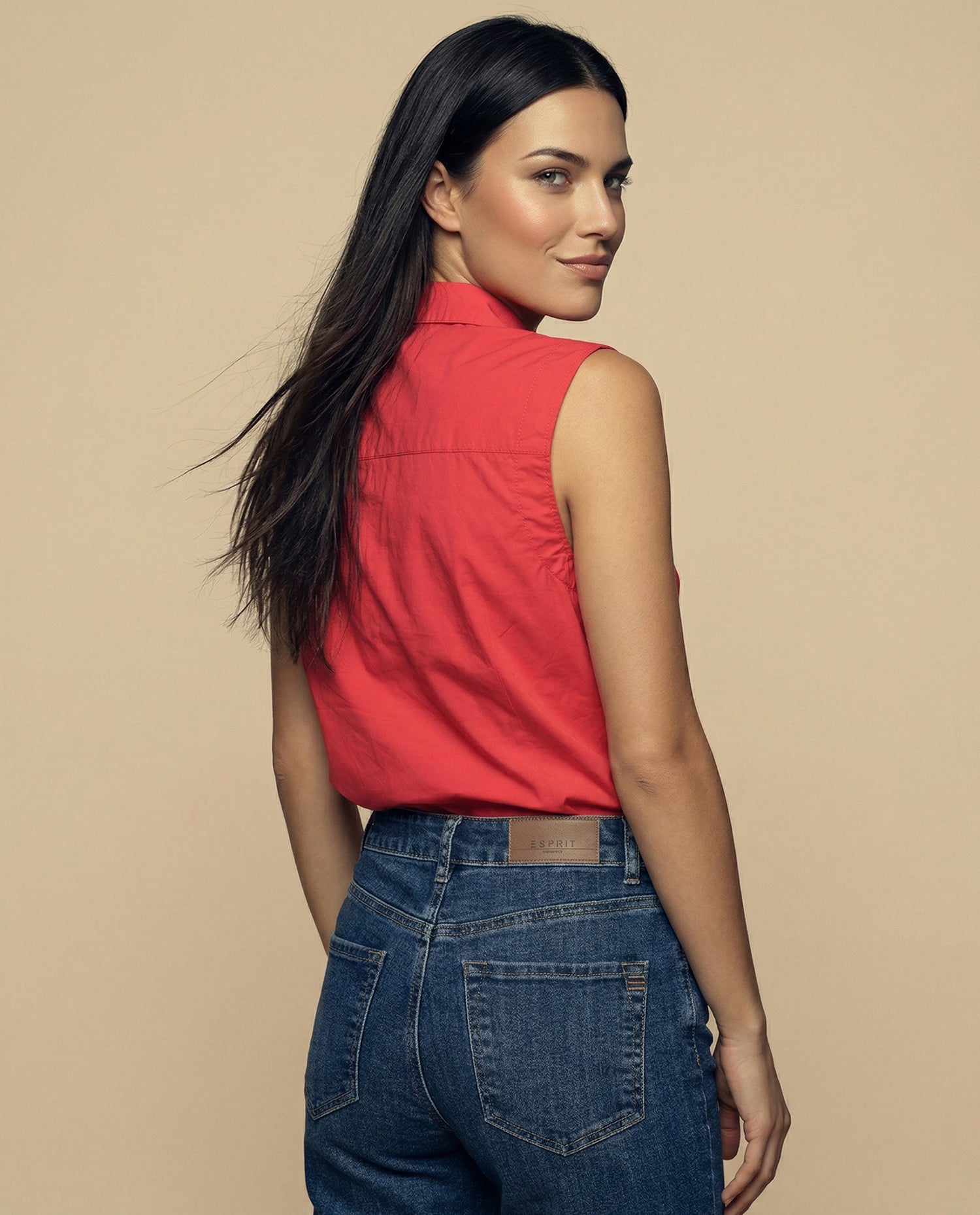 Camisa manga corta cuello camisero en algodón - Rojo