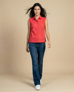 Camisa manga corta cuello camisero en algodón - Rojo