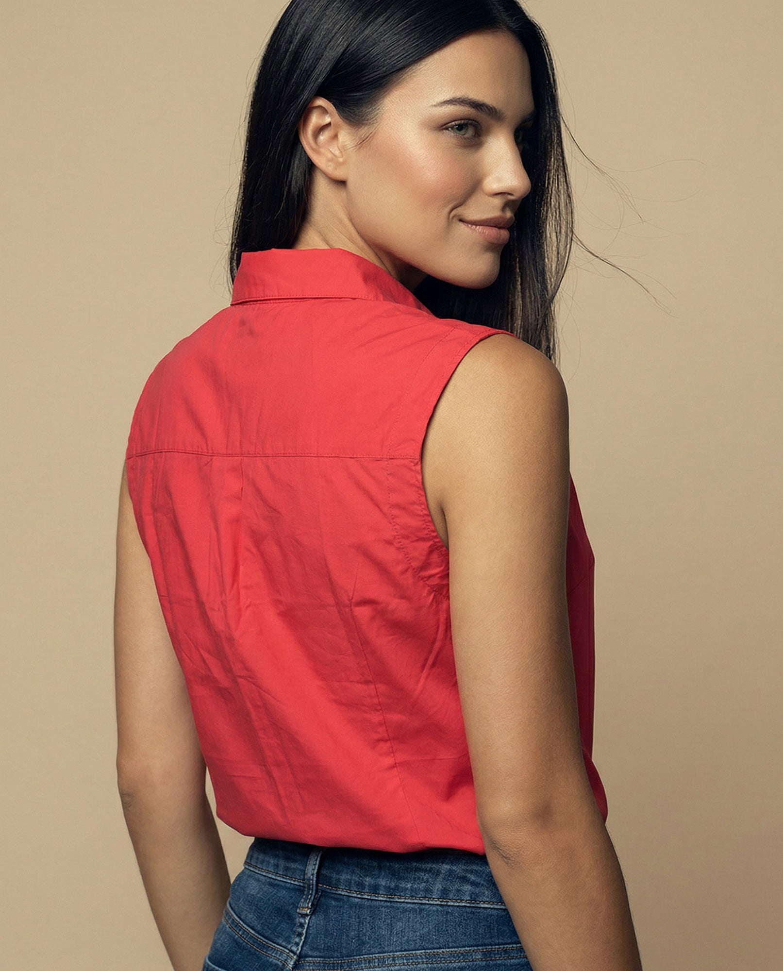 Camisa manga corta cuello camisero en algodón - Rojo 34_912H002_ROJ181764_6