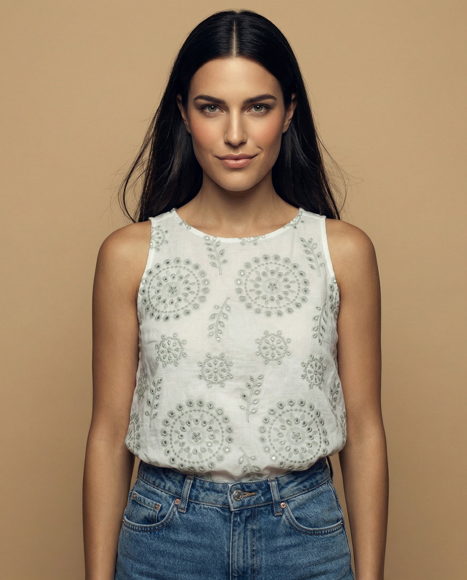 Camisa manga sisa de tejido con textura cuello redondo - Crudo 34_912H003_CRU144500_0