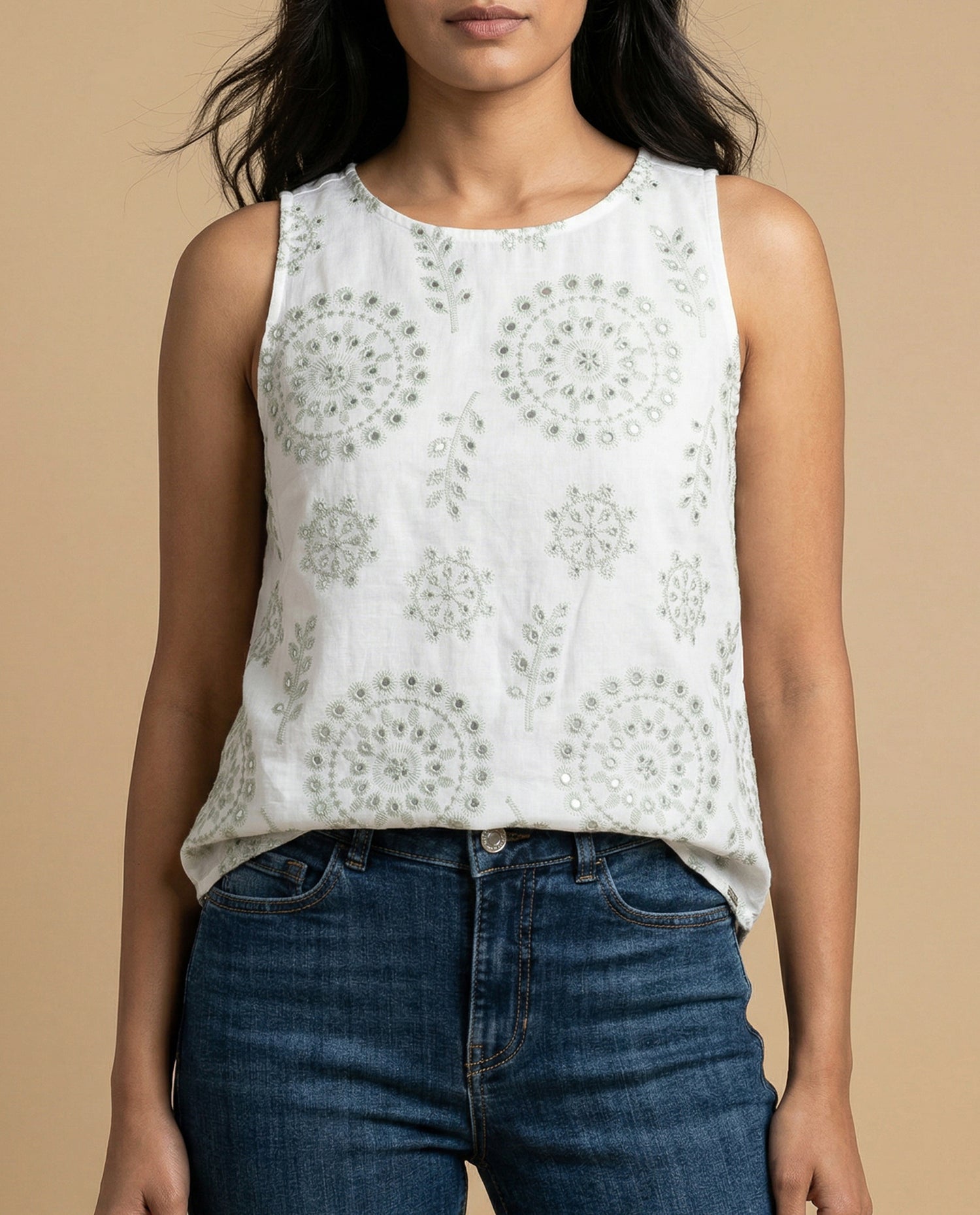 Camisa manga sisa de tejido con textura cuello redondo - Crudo