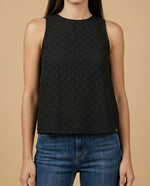 Camisa manga sisa de tejido con textura cuello redondo - Negro