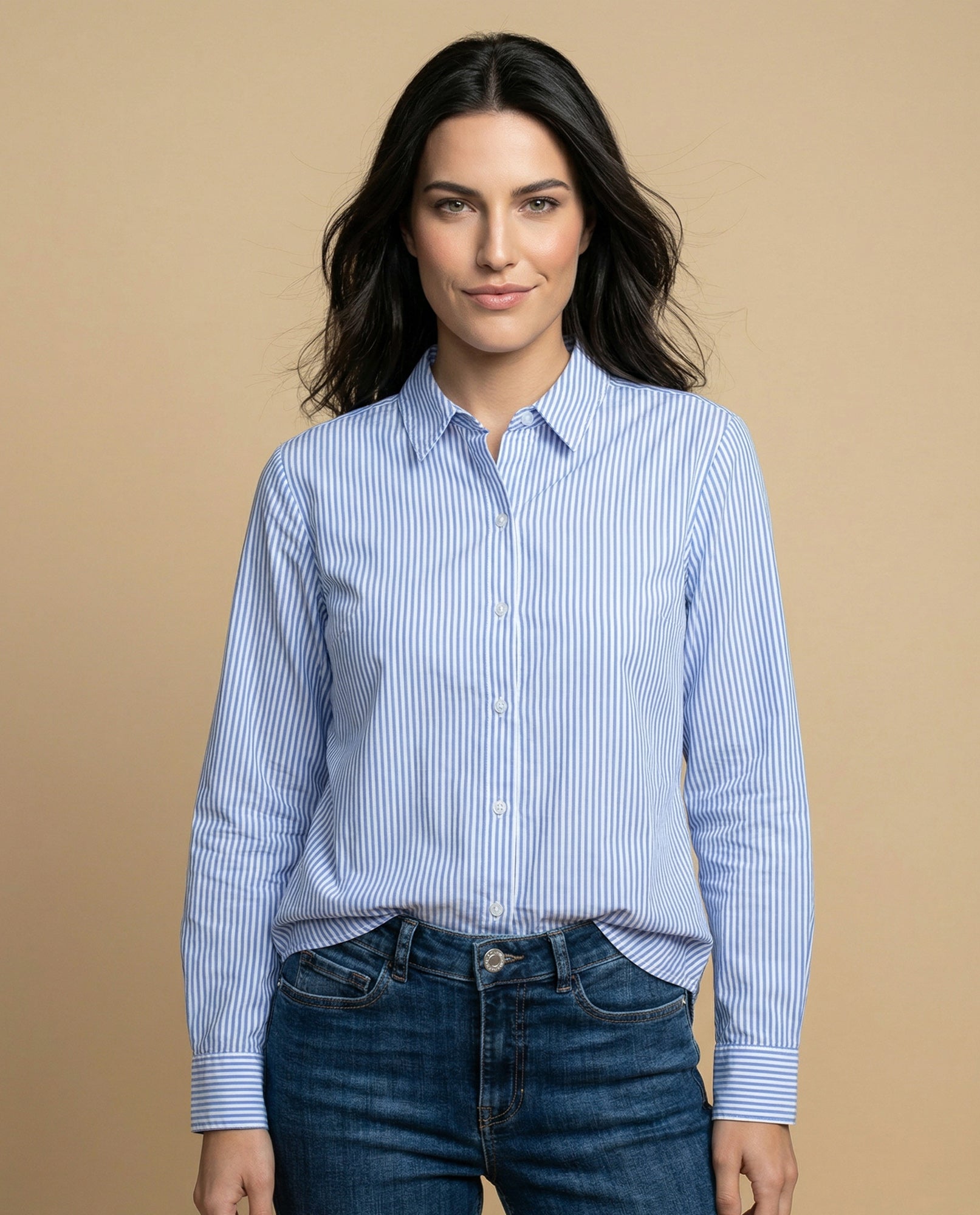 Camisa manga larga cuello camisero en algodón - Azul 34_912H005_AZU184022_0