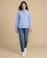 Camisa manga larga cuello camisero en algodón - Azul