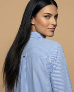 Camisa manga larga cuello camisero en algodón - Azul