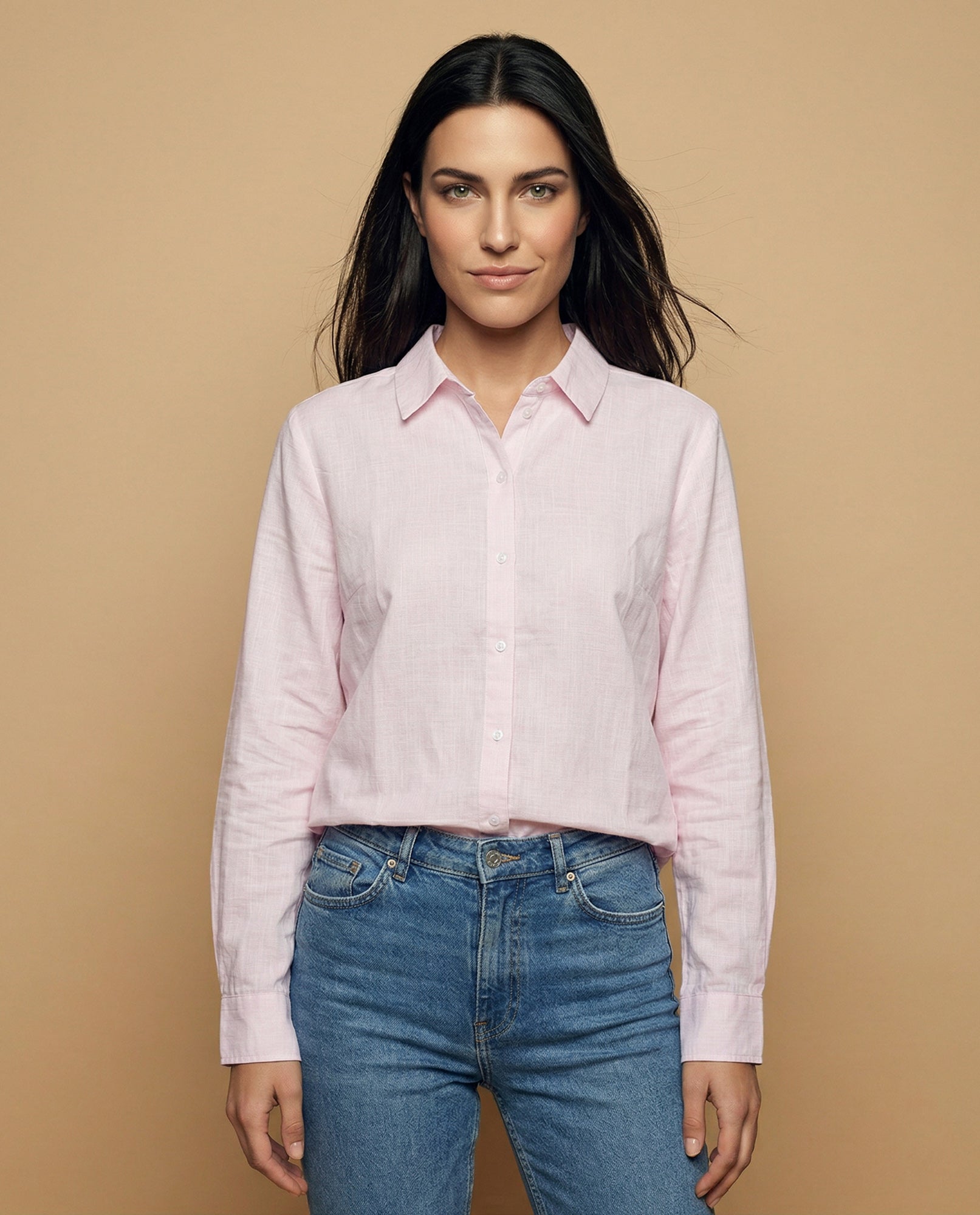 Camisa manga larga cuello camisero en algodón - Rosa 34_912H005_ROS132802_0