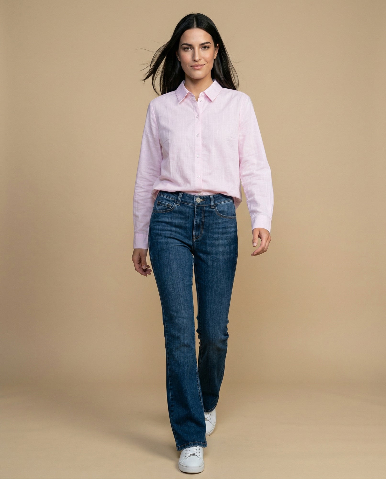 Camisa manga larga cuello camisero en algodón - Rosa 34_912H005_ROS132802_5
