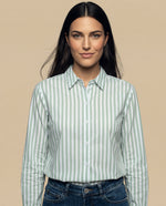 Camisa manga larga cuello camisero en algodón - Verde