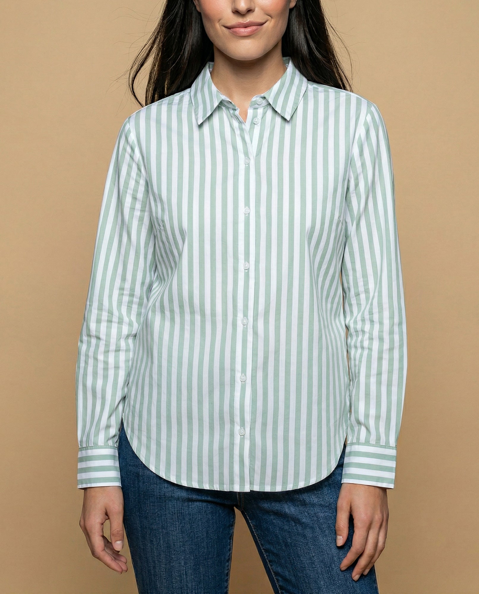 Camisa manga larga cuello camisero en algodón - Verde 34_912H005_VER150523_3