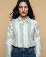 Camisa manga larga cuello camisero en algodón - Verde