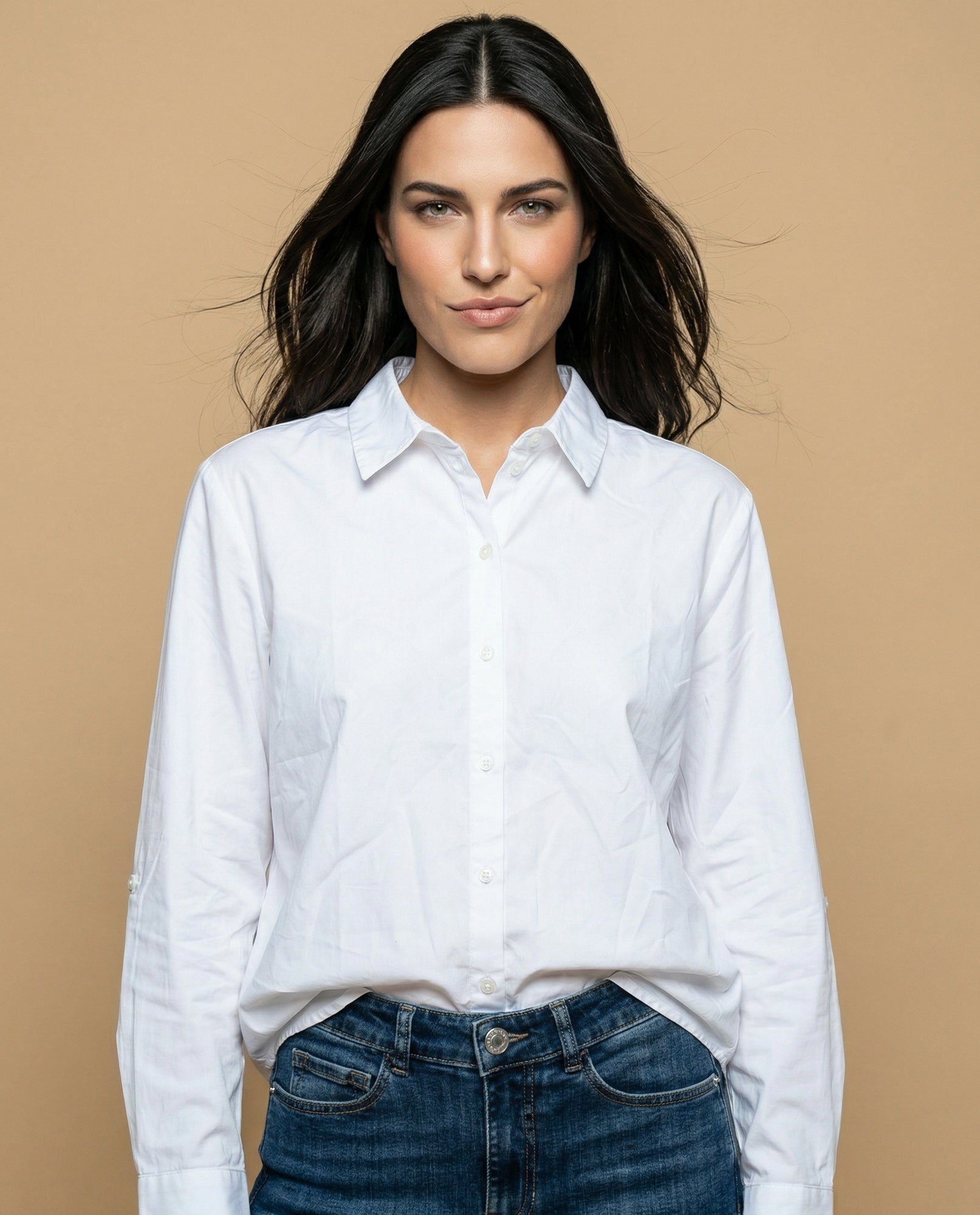 Camisa manga larga cuello camisero en algodón - Blanco 34_912H006_BLA110601_0