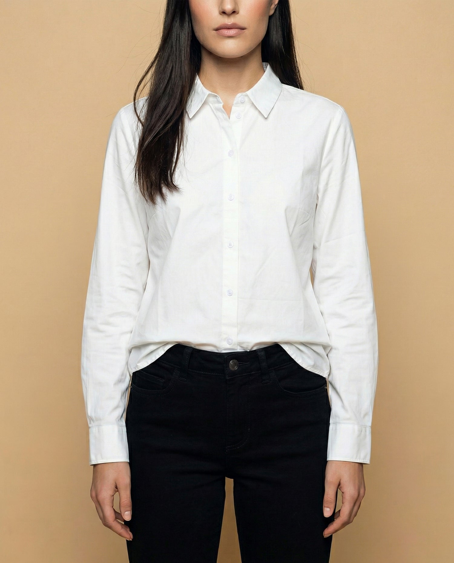 Camisa manga larga cuello camisero fit entallado - Blanco