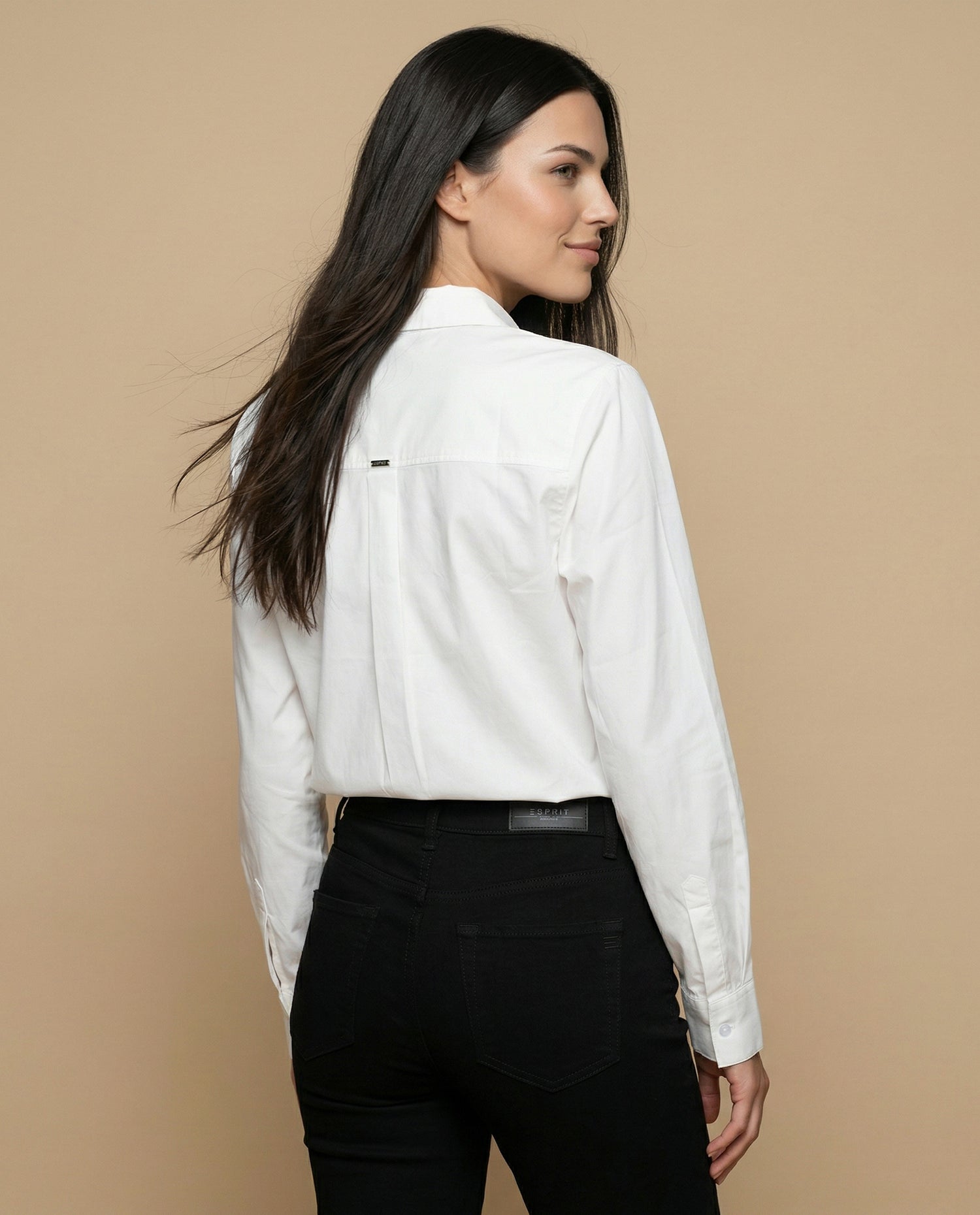 Camisa manga larga cuello camisero fit entallado - Blanco