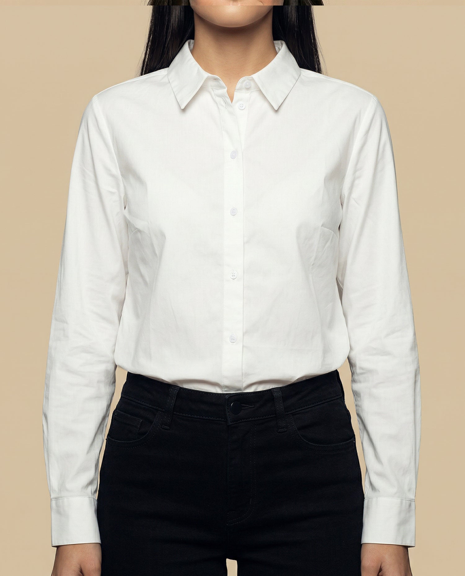 Camisa manga larga cuello camisero fit entallado - Blanco