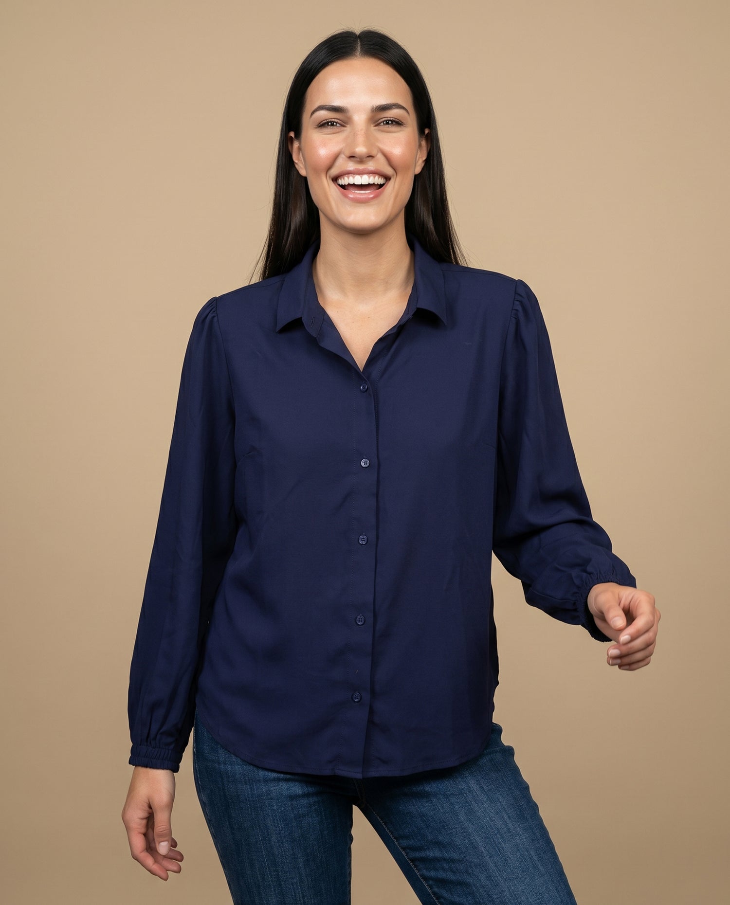Camisa manga larga cuello camisero - Azul
