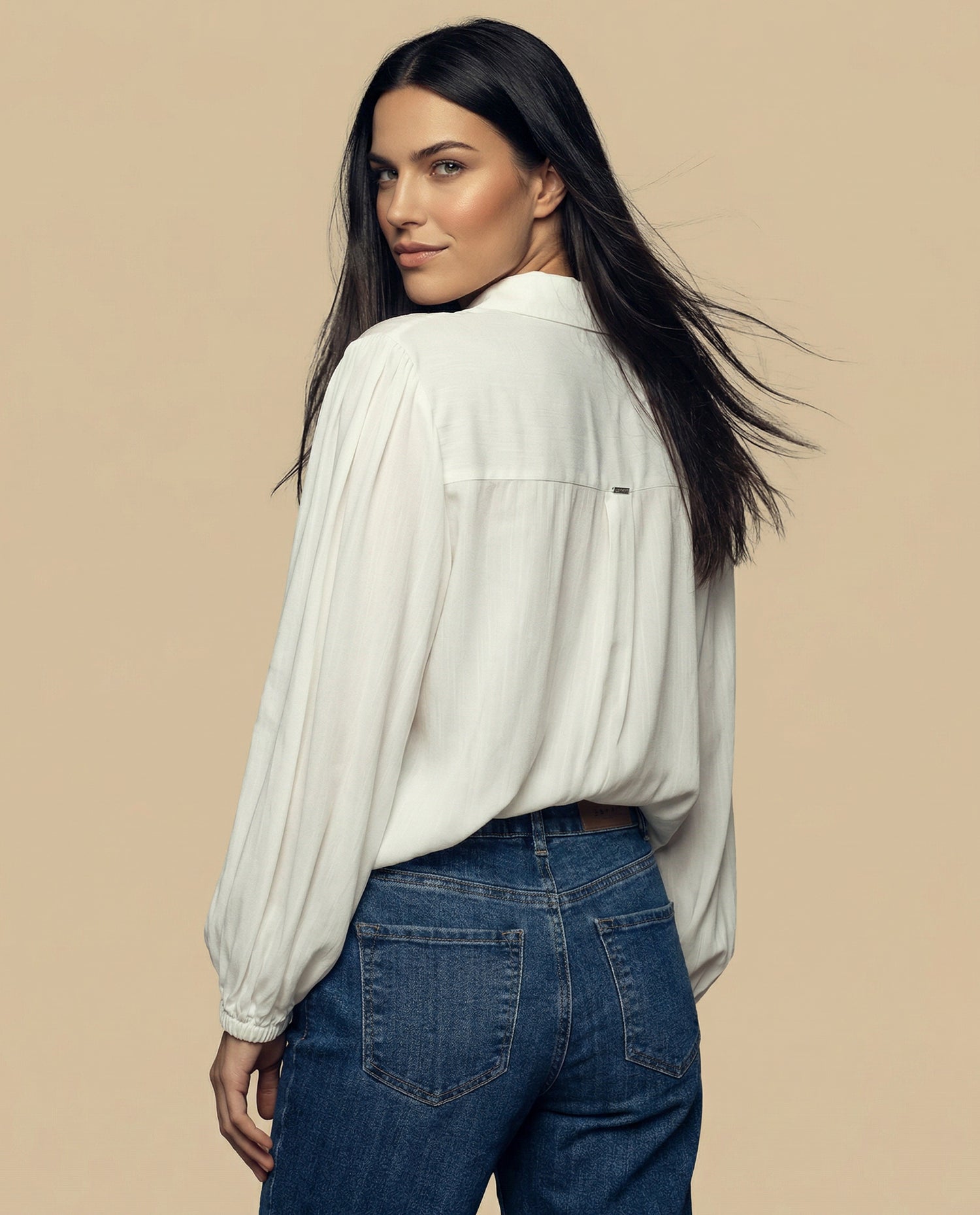 Camisa manga larga cuello camisero - Blanco