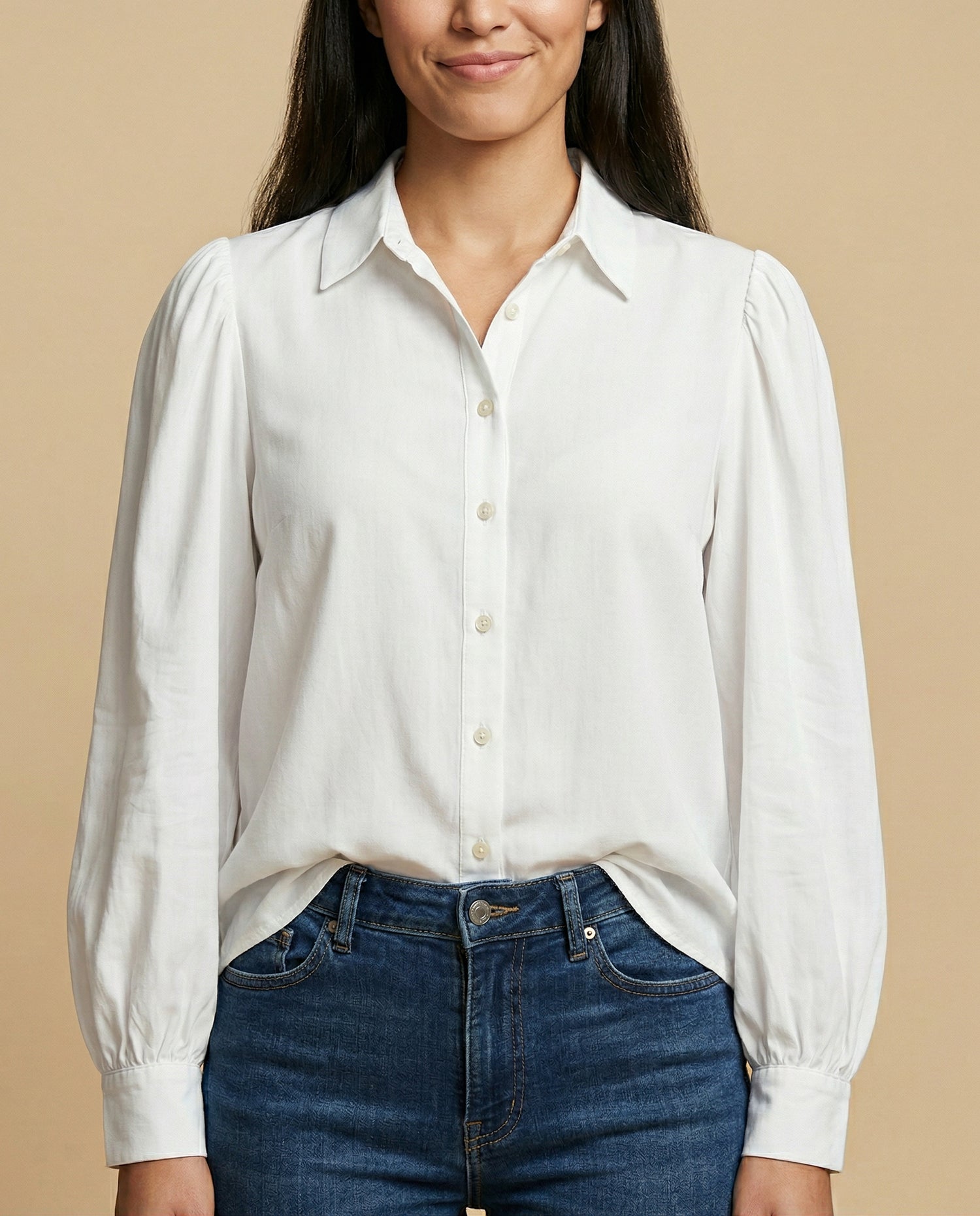 Camisa manga larga cuello camisero - Blanco