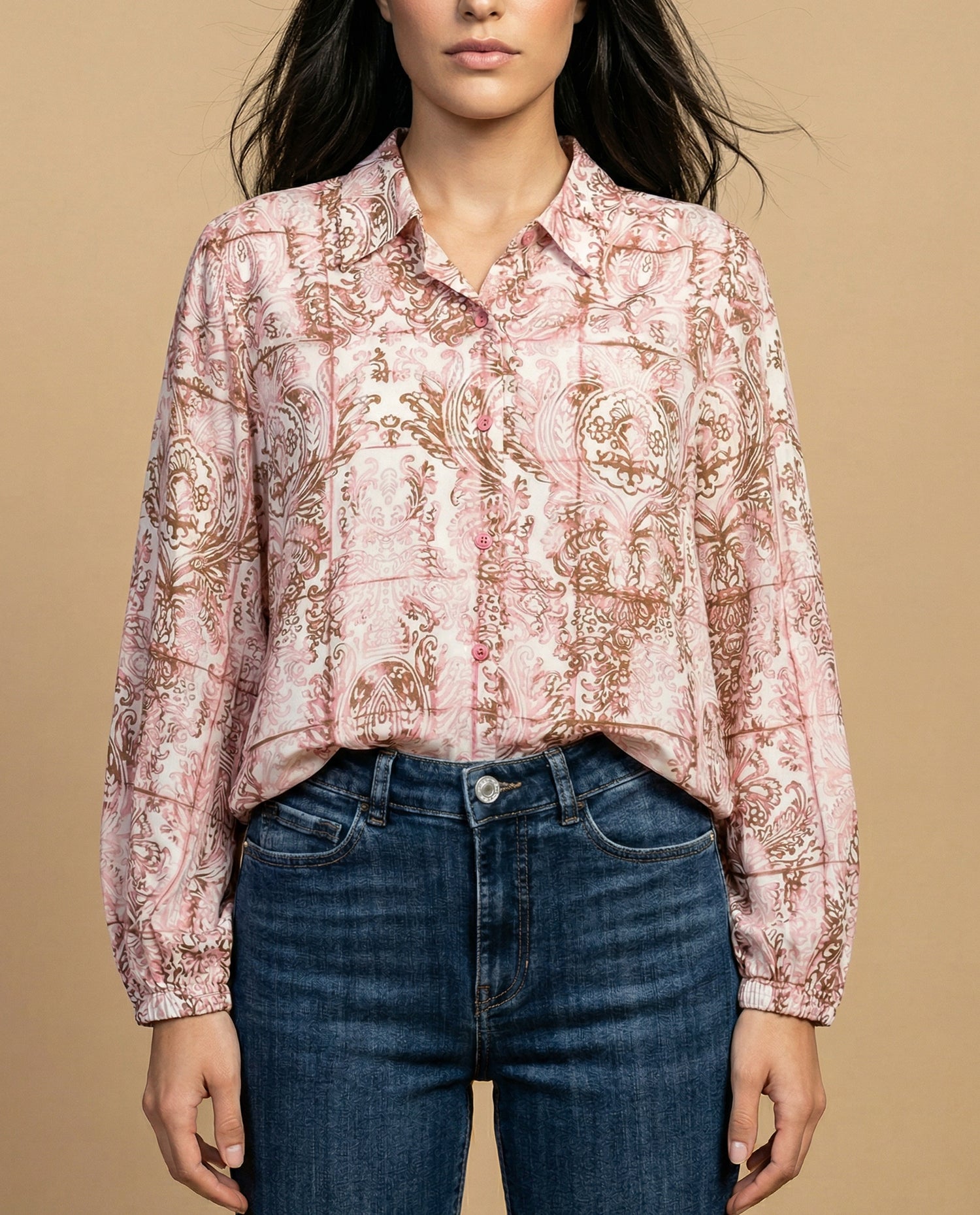 Camisa manga larga cuello camisero - Crudo