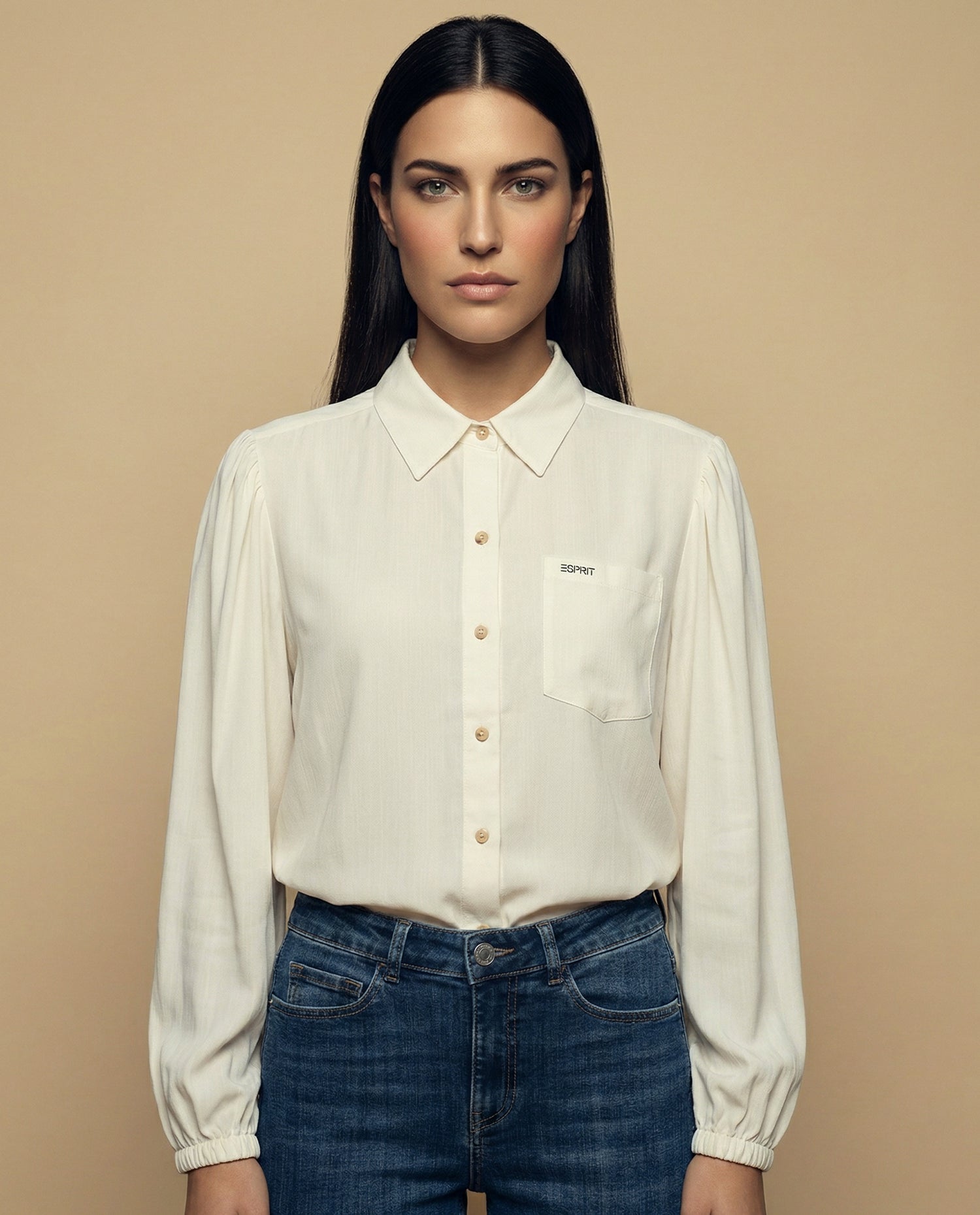 Camisa manga larga cuello camisero - Crudo
